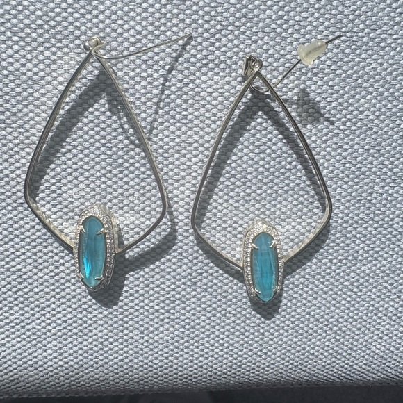 Kendra Scott Silver Earrings with Light Blue Aqua Stones - Picture 3 of 3